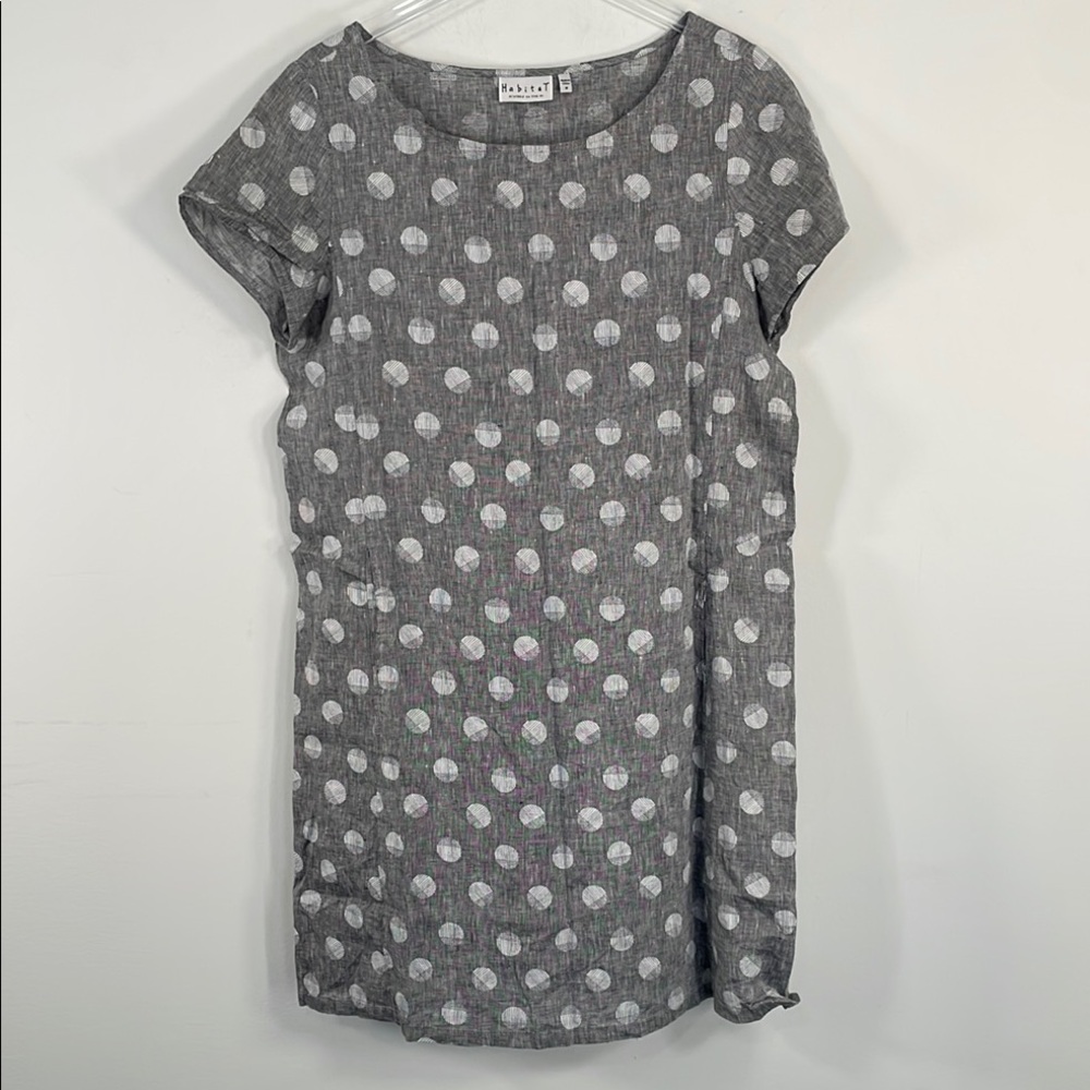 Habitat 100% Linen Gray and White Polka Dot Linen Shift Mini Dress Sz‎ M - Picture 2 of 10